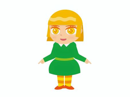 金髪の少女 少女,女子,女の子,女性,金髪,スカート,ワンピース,三頭身,緑色,人物のイラスト素材