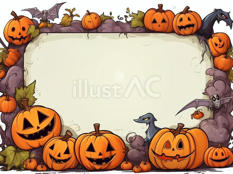 ハロウィーンのフレーム・石枠 ハロウィーン,コウモリ,かぼちゃのイラスト素材