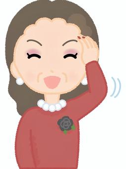 中年女性えへへ 女性,照れる,笑顔,ごまかす,嬉しい,喜ぶ,中年,おばさん,マダム,ケバいのイラスト素材