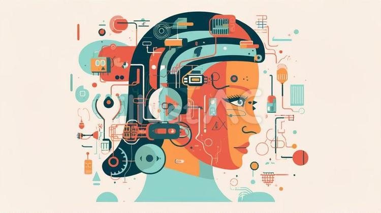 大規模言語コンセプトイラスト 脳,知恵,テクノロジーのイラスト素材