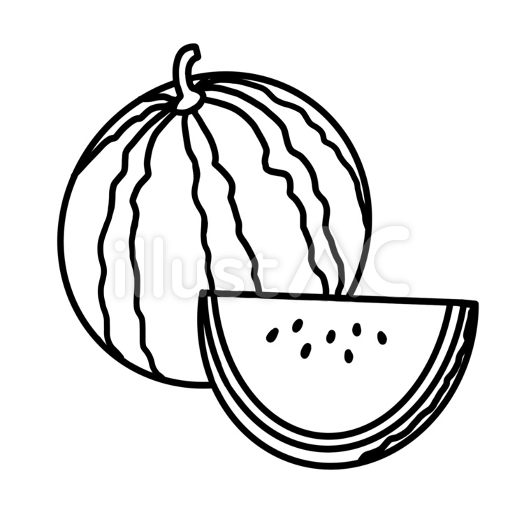 スイカ(ぬりえ) スイカ,果物,栽培のイラスト素材