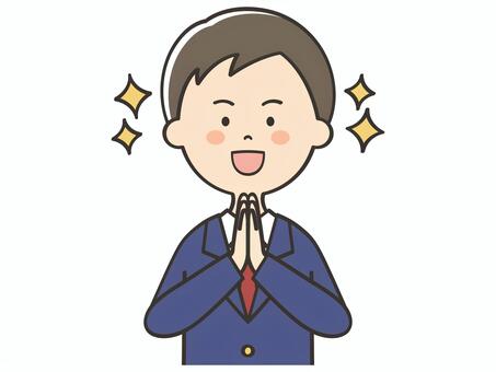 感謝する男子学生 感謝,ありがとう,お礼,感動,感激,褒める,嬉しい,喜び,笑顔,楽しみのイラスト素材