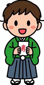 緑の袴の男の子です。 シンプル,子供,七五三,お正月,日本,式典,イベント,和装,袴,羽織のイラスト素材