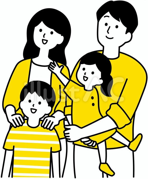 笑顔で眺める家族　半袖　夏服 見る,家族,見上げるのイラスト素材