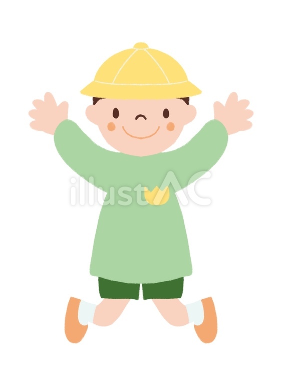 ジャンプしている男の子 かわいい,手描き,園児のイラスト素材
