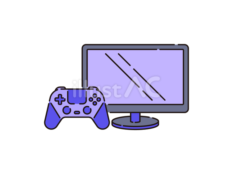 ゲーム機とディスプレイのイラスト1　紫 ゲーム機,家庭用,家電機器のイラスト素材