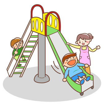 すべり台 公園,園庭,園児,幼児,子ども,保育士,先生のイラスト素材