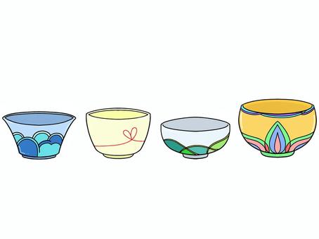 茶碗 並べる 並べる,碗,茶碗,食器,道具,柄,ボタニカル,リボン,浅いのイラスト素材