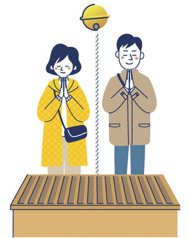 夫婦で初詣 初詣,神社,夫婦,カップル,新年,正月,お参り,参拝,賽銭箱,鈴のイラスト素材