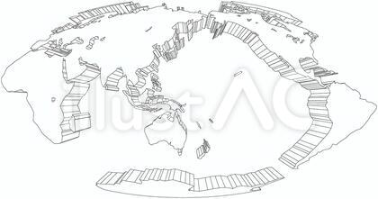 モルワイデ図法世界地図-白地図-立体
