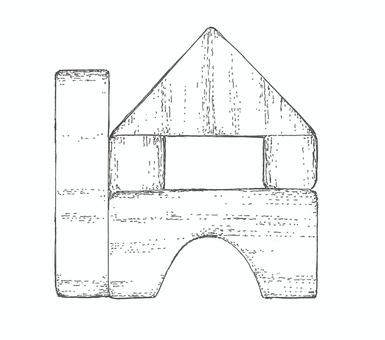 【手描き】木製の積み木の線画イラスト 積み木,玩具,複数,手描き,リアル,モノクロ,挿絵,白バック,線画,イラストのイラスト素材