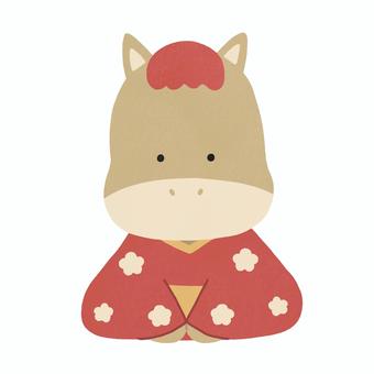 着物を着た馬 馬,着物,午年,干支,年賀状,お正月,動物,2026年,絵本,可愛いのイラスト素材