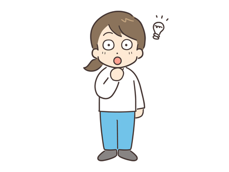 ひらめいた表情の私服の若い女性(全身) 女性,ひらめき,人物,人,20代,女,主婦,30代,若い,アイコンのイラスト素材