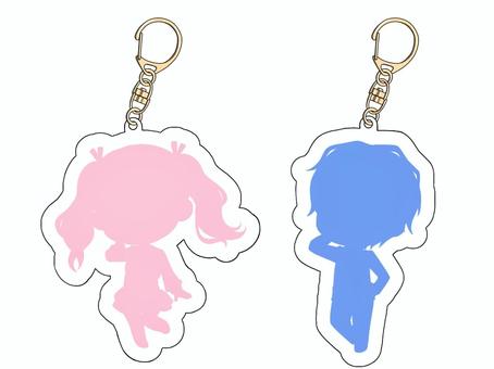 Mini silhouette acrylic keychain (pink and blue), JPG and PNG Mini silhouette acrylic keychain (pink and blue), mini character, people, whole body, JPG and PNG