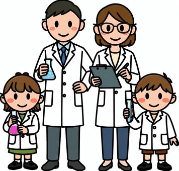 科学者の大人と子供です。 科学者,シンプル,白衣,実験,ラボ,フラスコ,化学,科学,発明,論文のイラスト素材