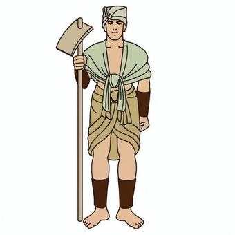 人物男(弥生) 人物男(弥生) 弥生時代,衣服,腰布,裸足,農具,斧,立つ,農作業,生活,歴史のイラスト素材