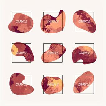 暖色系マーブルな抽象図形セット フレーム,抽象,アブストラクト,テクスチャ,グラデーション,幾何学,図形,円,正方形,液体のイラスト素材