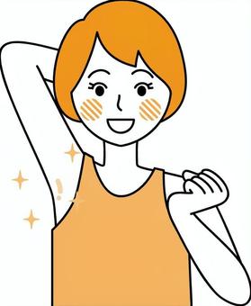 綺麗な脇を喜ぶ女性 女性,脇,ワキ,綺麗,ピカピカ,キラキラ,脱毛,除毛,剃毛,脱毛サロンのイラスト素材