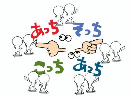 あっちこっち あっち,こっち,文字絵,シルエット,指差し,可愛い,イメージ,pop調,手描き,挿絵のイラスト素材