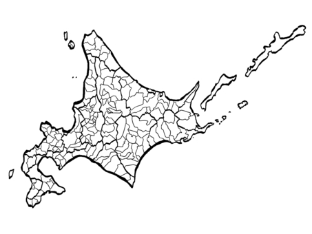 北海道地図・市町村区分 （筆タッチ） 北海道,地図,市町村,自治体,区分,振興局,日本,筆,線画,北方領土のイラスト素材