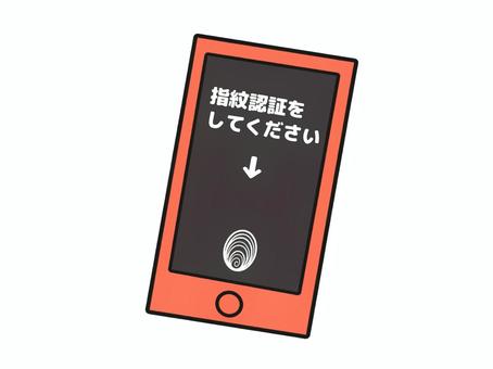 赤い　スマホ　指紋認証　画面　イラスト スマホ,指紋認証,挿絵,イラスト,ワンポイント,認証,スマートフォン,電子機器,指紋,セキュリティのイラスト素材