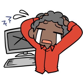 パソコンがエラーで泣くアフロ男性 アフロ,パソコン,エラー,泣く,焦る,デジタル,涙,不安,ミス,失敗のイラスト素材