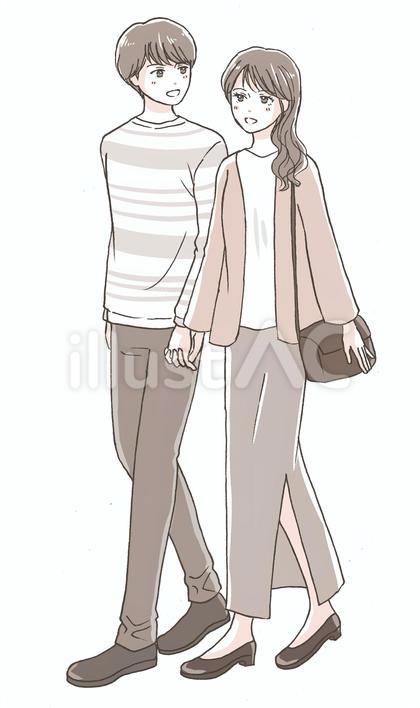 手つなぎデートの男女のイラスト(全身)