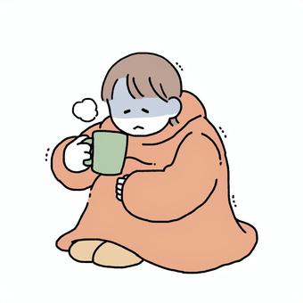 着る毛布を着て寒がる人 女性,女の子,寒い,冬,震える,凍える,冷える,冷え性,着る毛布,毛布のイラスト素材