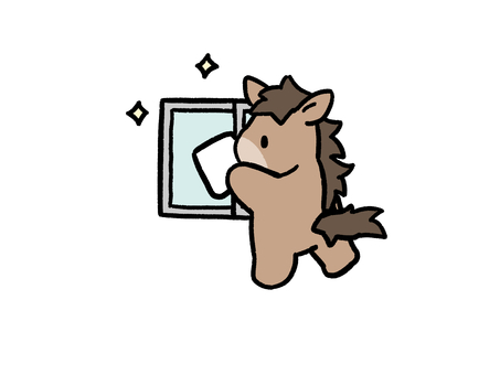 窓を拭く馬（ピカピカ） 馬,窓,掃除,拭く,雑巾,干支,2026年,午年,年賀状,素材のイラスト素材