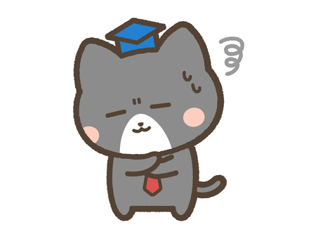 悩むねこ先生（黒ネコ） 悩む,考える,猫,ねこ,悩み,困る,不安,疑問,ネコ,動物のイラスト素材