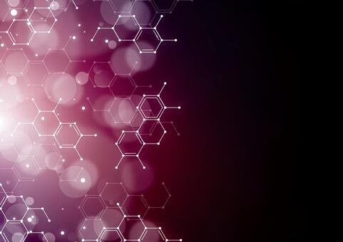 紫色の光と化学構造式のイメージ素材 化学,構造式,幾何学,ライン,光,玉ボケ,パーティクル,サイエンス,スタイリッシュ,紫色のイラスト素材
