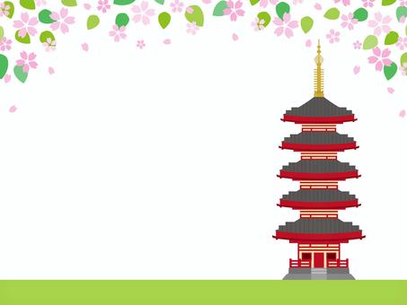 桜と春の五重塔 桜と春の五重塔 桜,春,花,花びら,五重塔,建物,和風,背景,イラスト,素材のイラスト素材