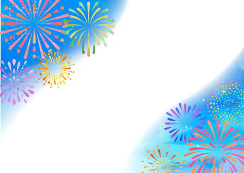 イラスト素材：花火（フレーム4） 花火,夏,背景,祭り,夜空,フレーム,祭,きらきら,キラキラ,カラフルのイラスト素材