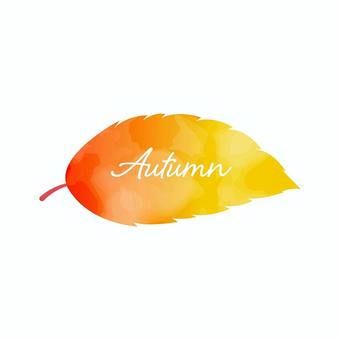 Autumn文字入りの水彩風の枯葉(赤)