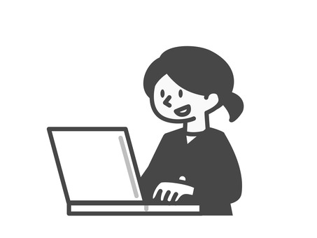 パソコンで仕事をするスーツ姿の女性 人,パソコン,pc,事務,入力,作業,ol,キャリアウーマン,女性,ビジネスのイラスト素材