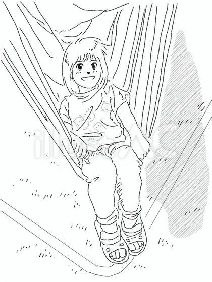 ハンモックで遊ぶ 白黒