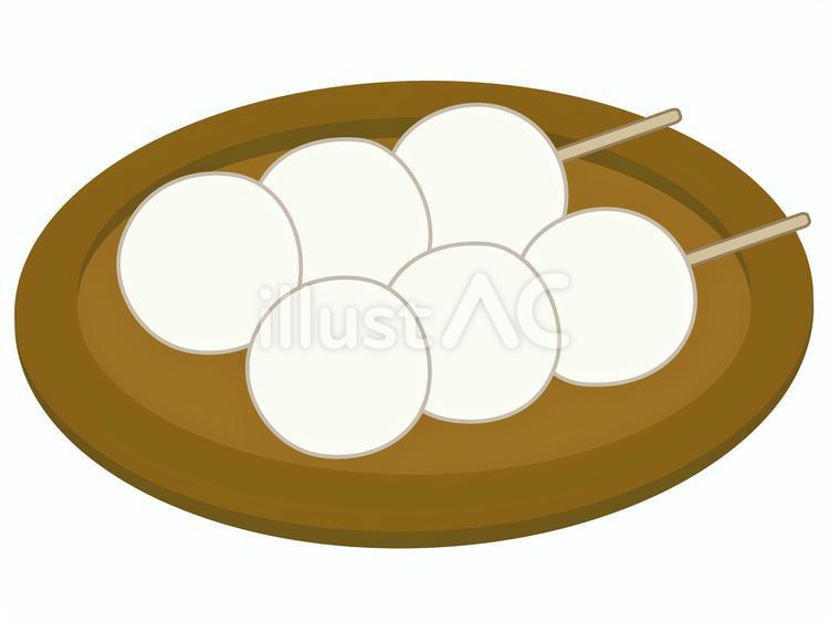茶色の皿に乗った串団子　白背景 串だんご,白玉,月見団子のイラスト素材