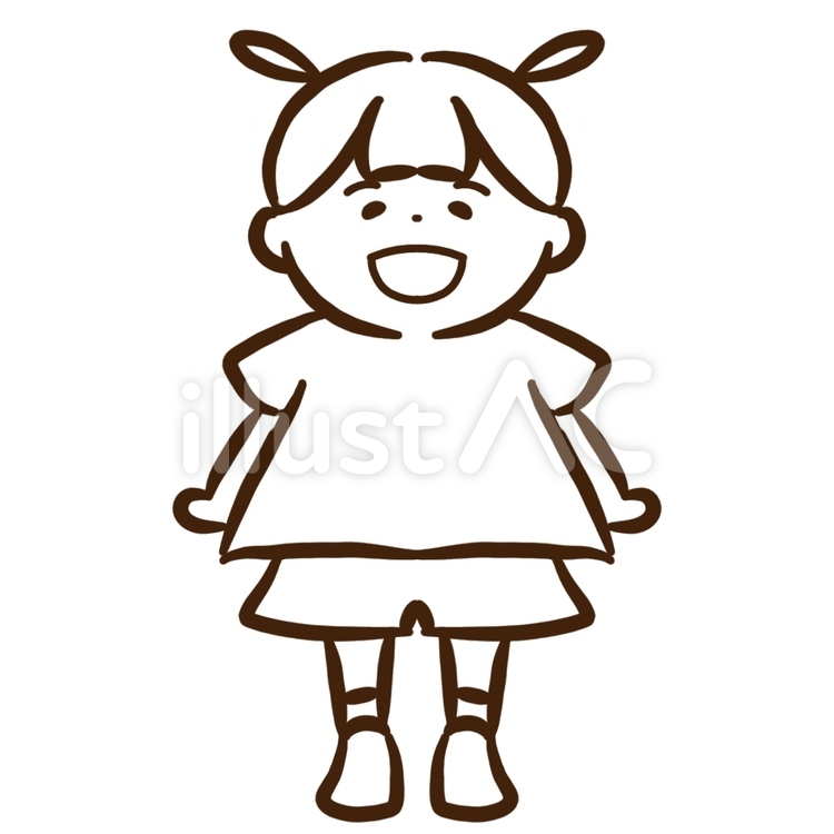 ぬりえ、半袖の女の子、笑顔 女の子,少女,子供のイラスト素材