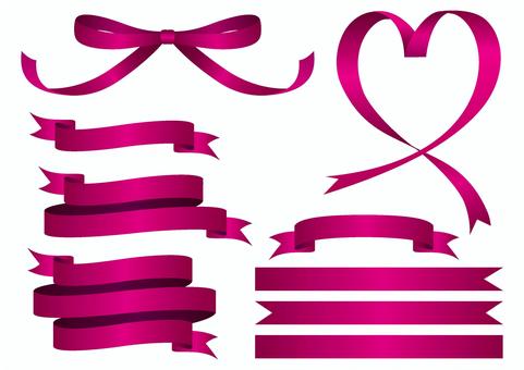 光沢のある単色リボンセット　ピンク リボン,帯,フレーム,タイトル,飾り枠,装飾,プレゼント,ギフト,見出し,バナーのイラスト素材