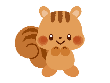 ぷくぷくほっぺがかわいい手描きのリス／茶 リス,かわいい,手描き,キャラクター,笑顔,ほっぺ,しっぽ,こども向け,動物,生き物のイラスト素材