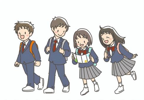 修学旅行 修学旅行,遠足,社会科見学,散策,班,班行動,男の子,男子,男性,女の子のイラスト素材