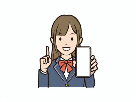 スマホを見せてポイントを示すブレザー女子 スマホ,スマートフォン,モバイル,学生,ブレザー,リボン,女子,高校生,中学生,女子学生のイラスト素材