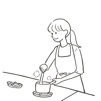 料理をする女性 料理,クッキング,自炊,調理,女性,女,女の人,主婦,家事,料理人のイラスト素材