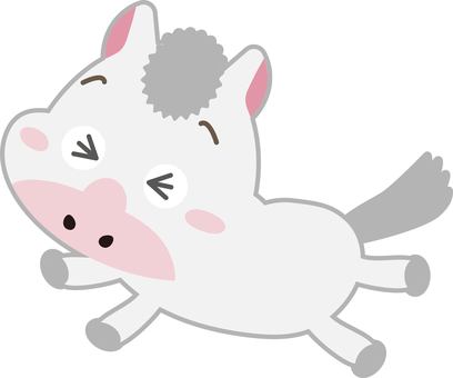 走る白馬のイラスト（干支・午年・十二支） 馬,午年,白馬,十二支,キャラクター,走る,かわいい,子ども,元気,笑顔のイラスト素材