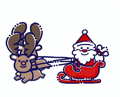 サンタクロースとトナカイ サンタ,サンタクロース,トナカイ,クリスマス,ソリ,引く,乗る,１２月,動物,人物のイラスト素材