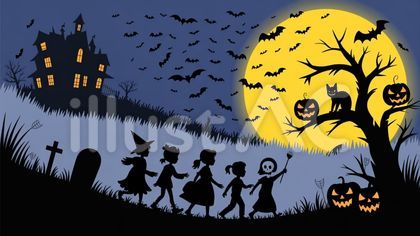 ハロウィン 仮装行列 イラスト