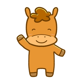 かわいい馬3•にっこり手を挙げる