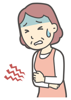  お腹が痛くて苦しんでいるおばさん 苦しい,女性,人,主婦,中年,シニア,エプロン,ママ,お母さん,おかんのイラスト素材