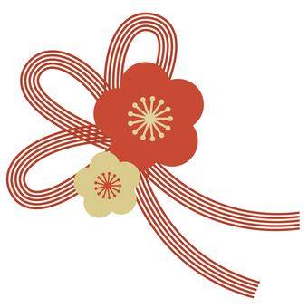 梅の花と水引年賀状和風あしらいアイコン	 梅,花,水引,新年,お正月,フレーム,年賀状,和風,あしらい,パーツのイラスト素材