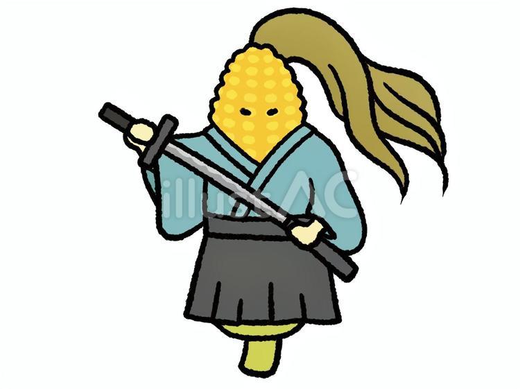 刀をしまうとうもろこしのお侍 刀,しまう,とうもろこしのイラスト素材